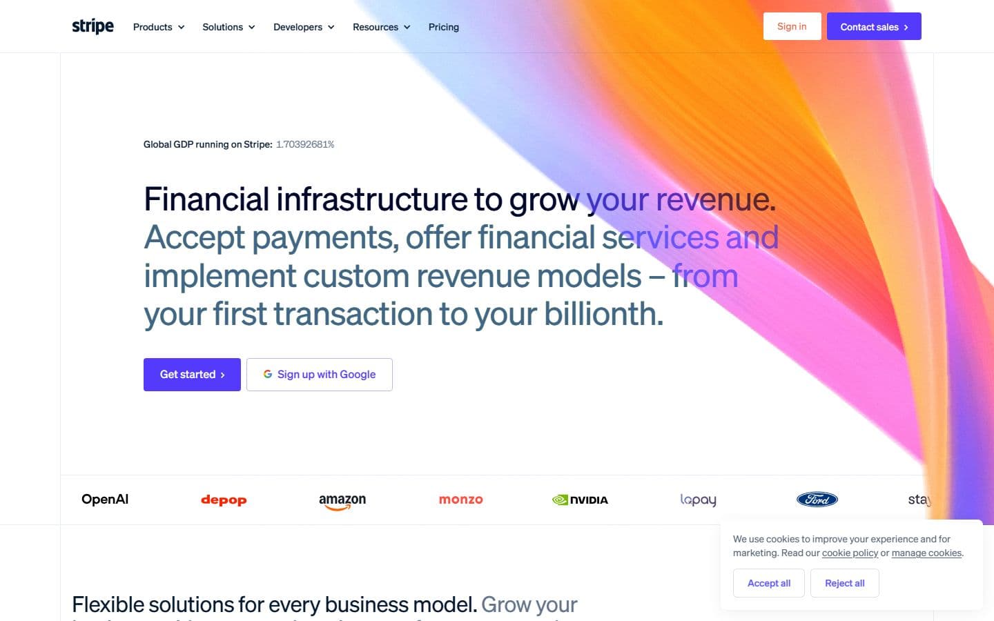 First screen of stripe.com captured by Fervani